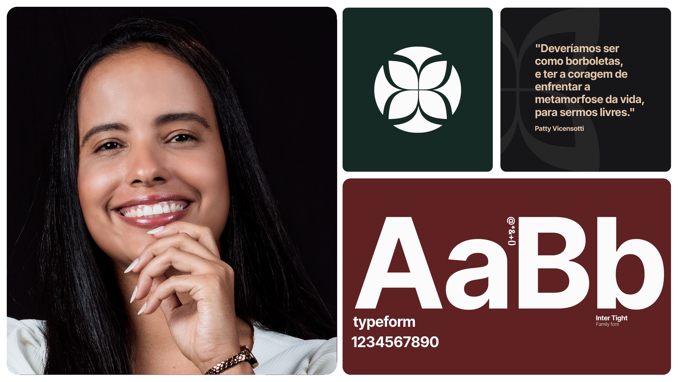 Retrato, símbolo, citação e tipografia de apoio
