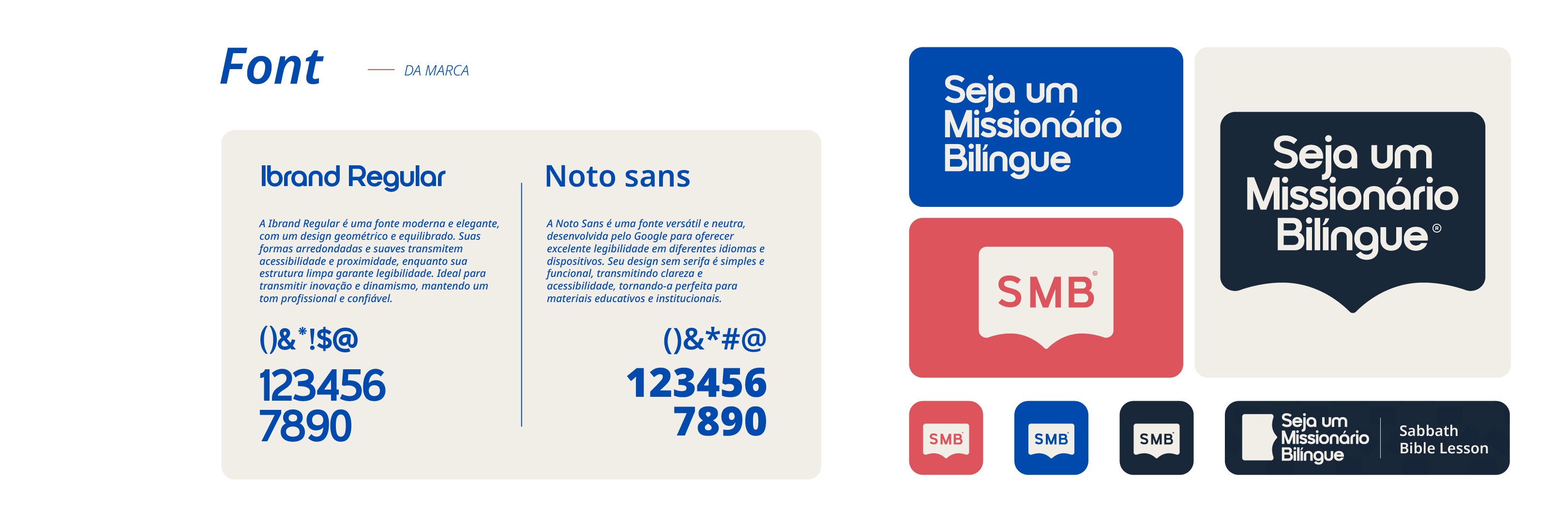 Marca — tipografias Ibrand e Noto Sans, logotipo, ícone SMB e assinatura